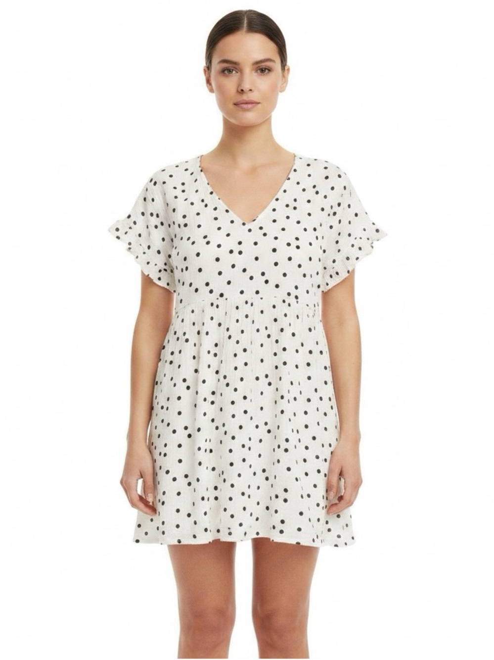 Madewell Ruffle Sleeve Cotton Babydoll Dress in Dot Toss S/M